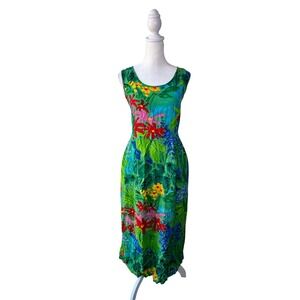 Vintage Jams World Maxi Dress Floral Hawaiian Tropical Print Multicolor Size XS